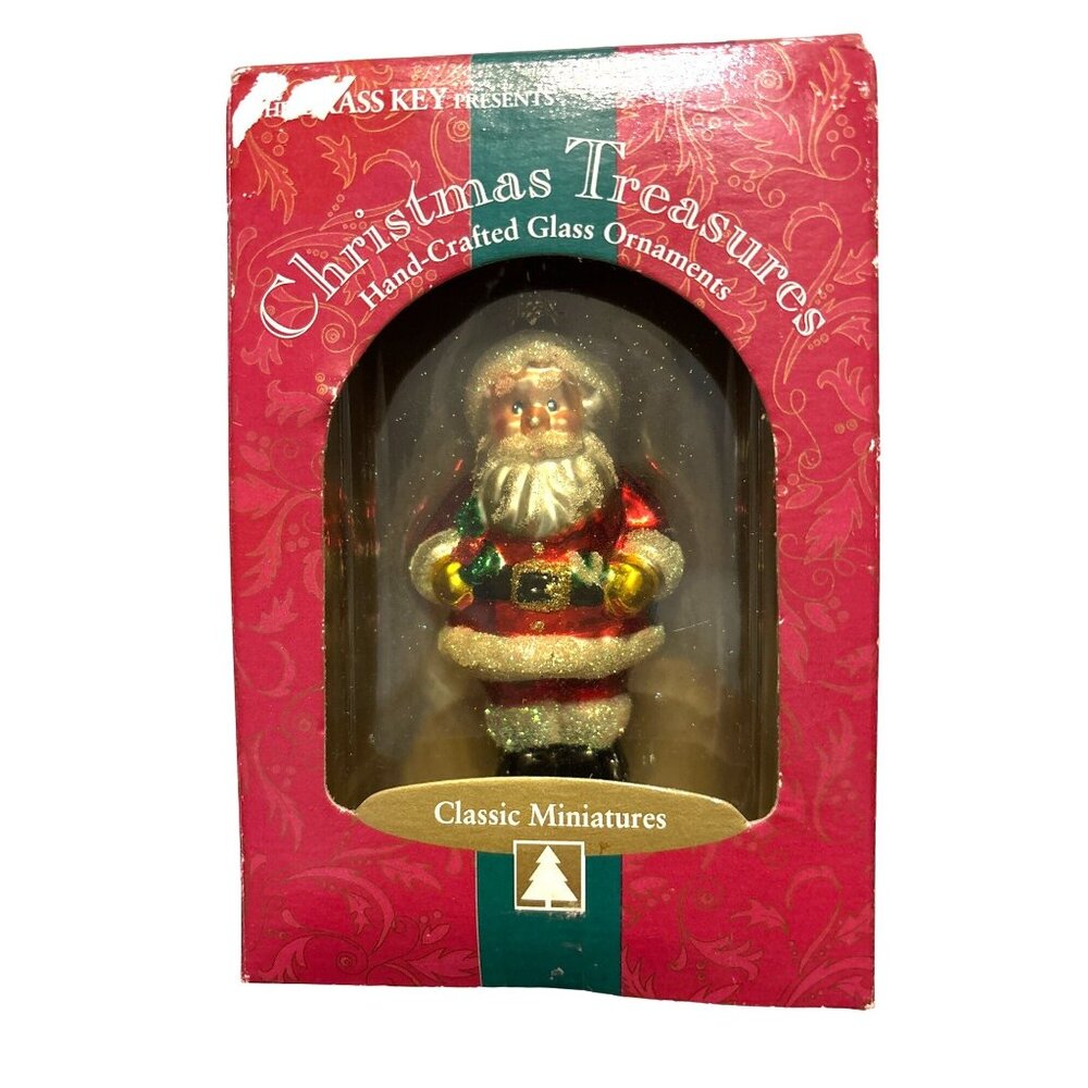 Old World Santa Ornament Brass Key Christmas Hand-Crafted Glass Miniatures VTG